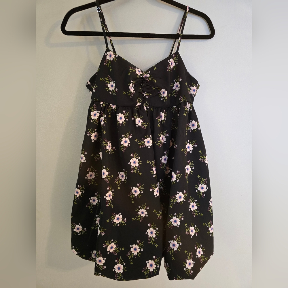Free People Floral Mini Bubble Dress Nwt Size Small. Black Pink Saturated Floral